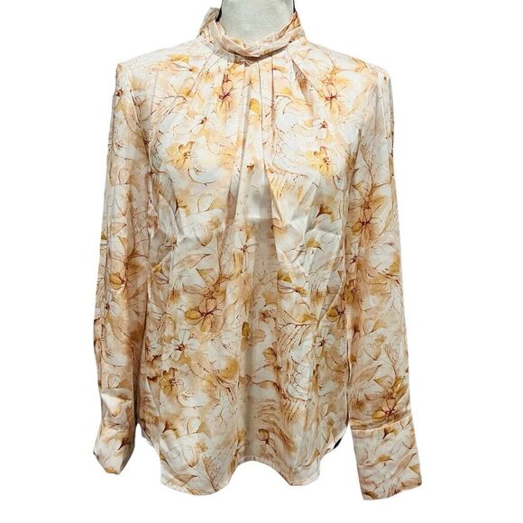 Shein MOTF Premium Gathered Mock Neck Blush Floral Blouse Top size small - Picture 7 of 16